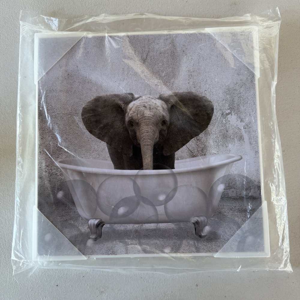 Stupell Industries Baby Elephant Bath Time Cute Animal Design, Designed by Kim A
